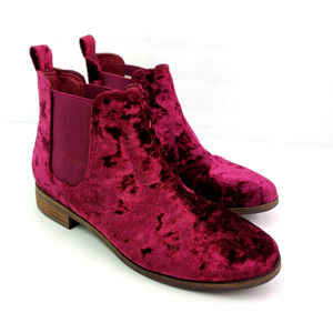 Toms Ella Womens Size 8.5 Magenta Velvet Chelsea Ankle Booties Boots Shoes